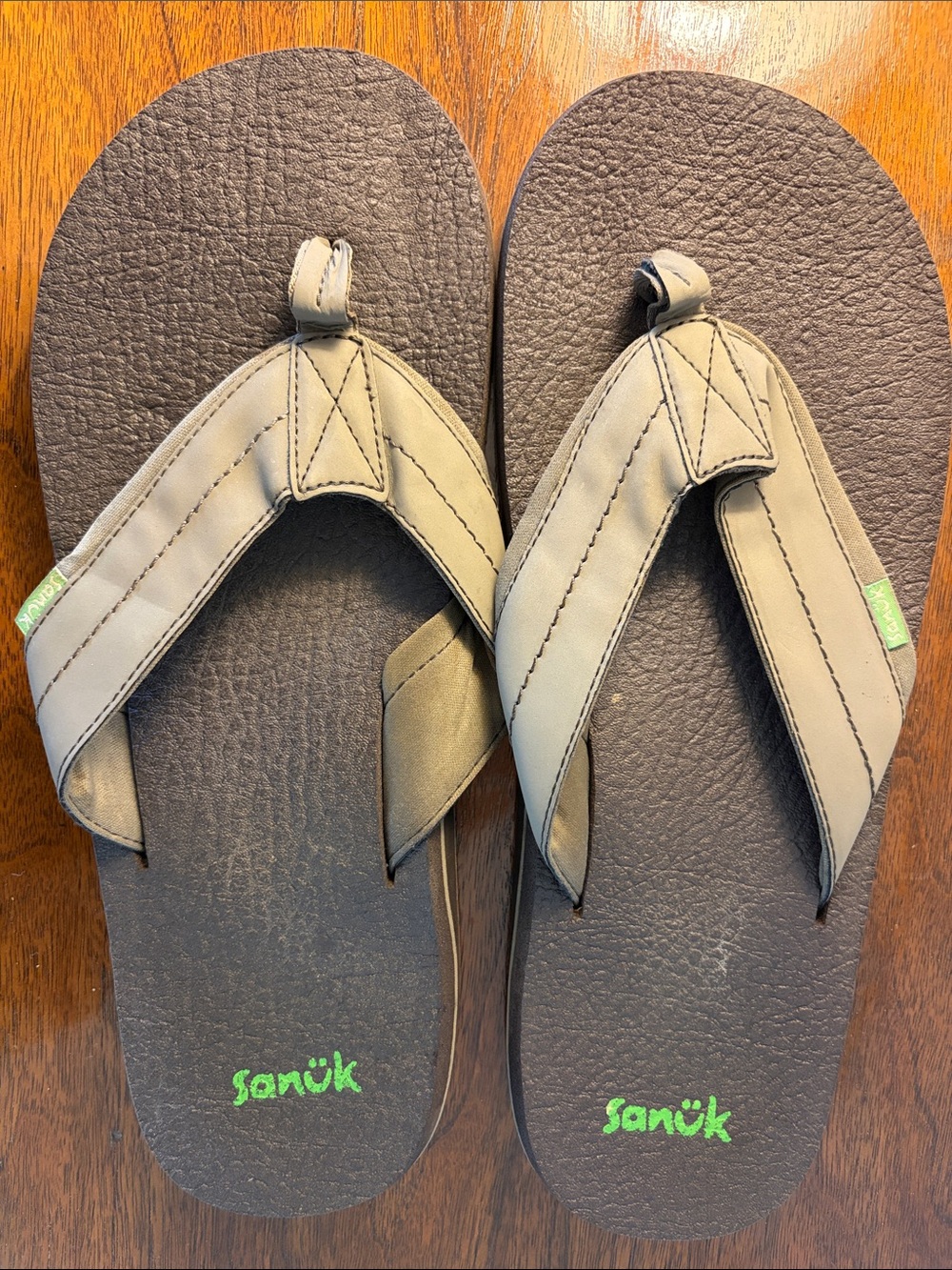 Sanuk Men's Brown Flip Flops with Tan Straps